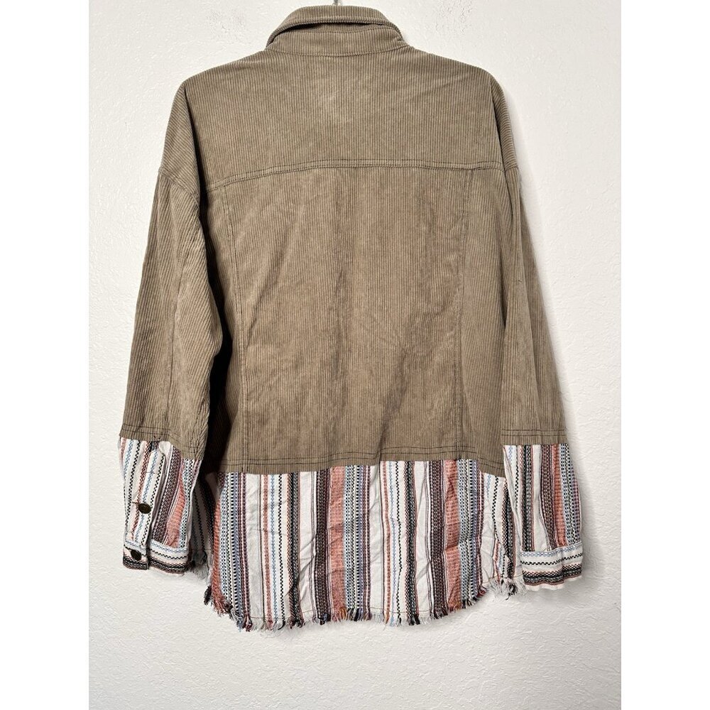 Yueary Womens Patchwork Stripe Contrast Corduroy JacketOlive Green Size XL NWOT‎ - Picture 7 of 10